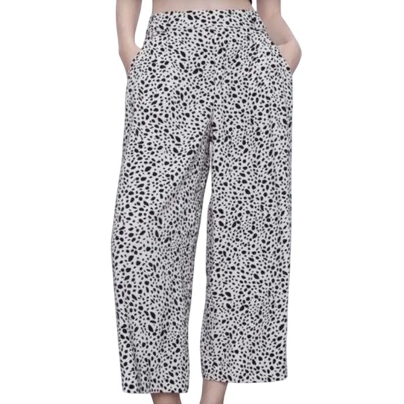 NEW Zara Women's Med Wide Leg Culottes Pants‎ Spotted Print High Waist Trousers - Picture 9 of 9